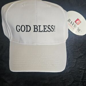 White Baseball Cap with American Flag Accent-"GOD BLESS!" Limited Edition